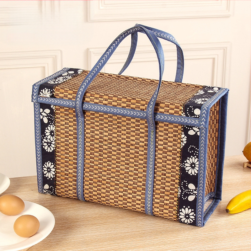 Сгъваема квадратна кошница от бамбук с дантелено кантче за закуски, пазаруване и плодове; персонализирано подаръчно опаковане