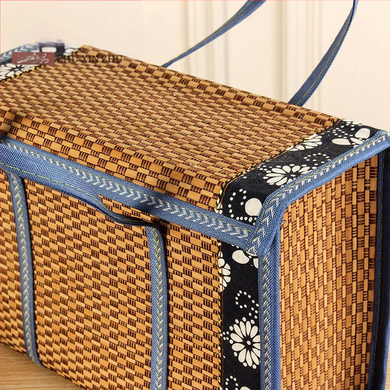 Сгъваема квадратна кошница от бамбук с дантелено кантче за закуски, пазаруване и плодове; персонализирано подаръчно опаковане