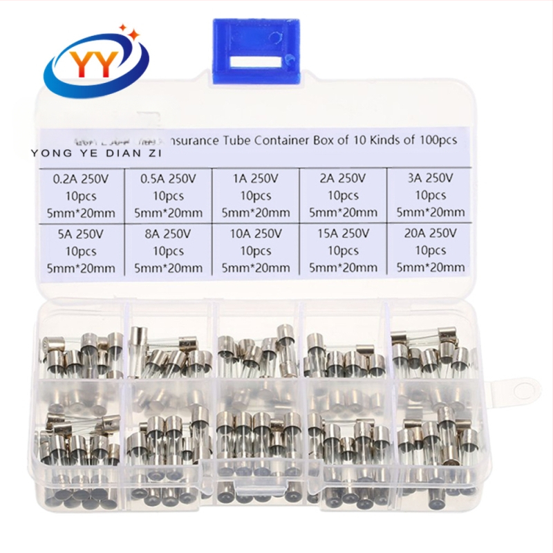 YONGYE стъклен предпазител, 0,2A–20A, смесен комплект, 100 броя