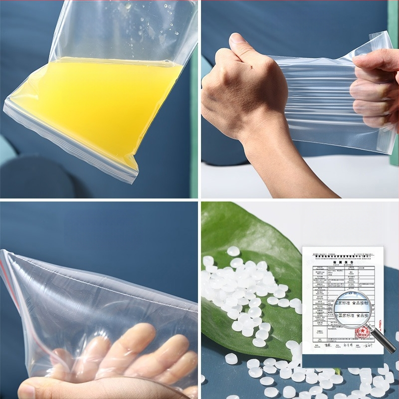 Debela prozirna PE samoljepljiva vrećica za skladištenje s logom; dužina zatvaranja 1,5 cm; pogodna za paketiranje čaja, sušenog voća, voća i povrća, darovnu ambalažu