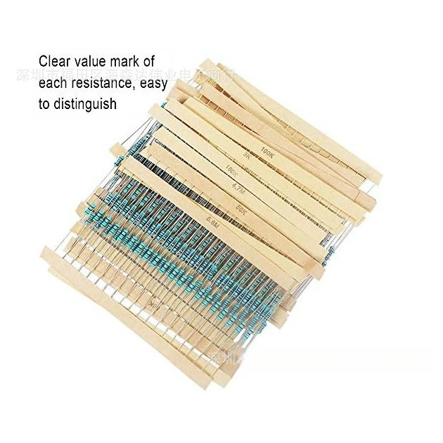 Комплект метални филмови резистори 1/4W, точност ±1%, 1280 броя, 64 стандартни стойности по 20 броя всяка