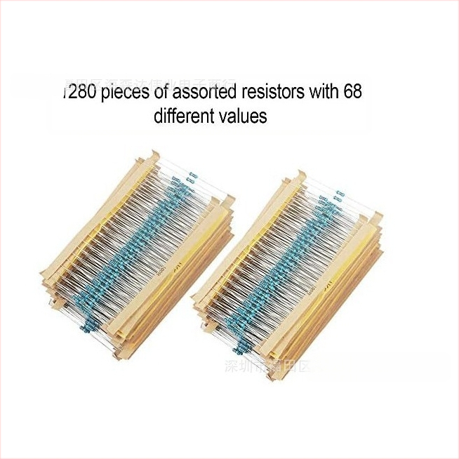 Комплект метални филмови резистори 1/4W, точност ±1%, 1280 броя, 64 стандартни стойности по 20 броя всяка