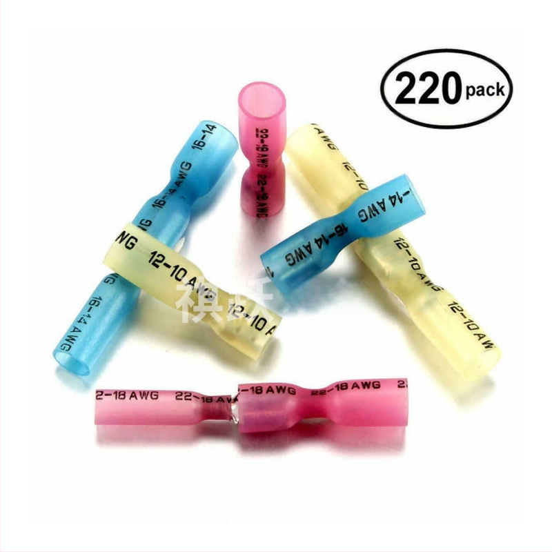 Qiyue Electric 220 vnt visiškai izoliuotų terminalų komplektas su vyriškais ir moteriškais jungtimis, atsparus vandeniui, su šilumos susitraukiančiais vamzdeliais dėžutėje