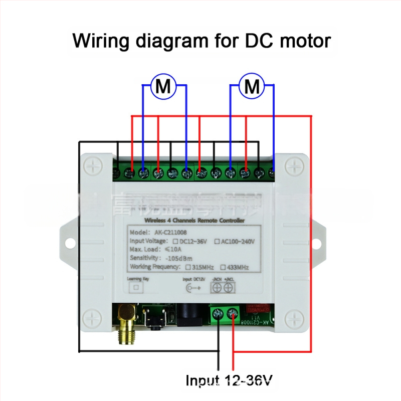 Belaidė nuotolinio valdymo jungiklis automobilių galinio keltuvo įrenginiui, DC12-36V, 4 kanalai, 433MHz, CE