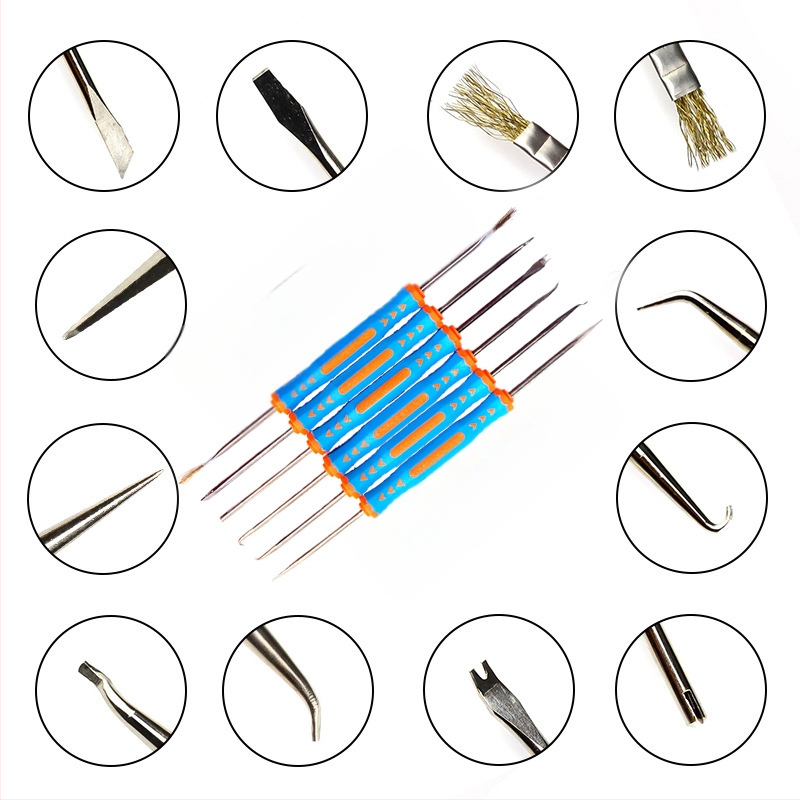 6-in-1 litavimo įrankių rinkinys, 6 dalių rinkinys elektroninėms plokštėms, chrom-vanadžio plienas, metrinis standartas, telekomunikacijų priežiūra