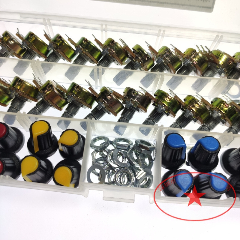 Aemedy jednopolni potenciometar s odabirnim otporom 5K/10K/20K/50K/100K i set od 20 kapica za gumbe