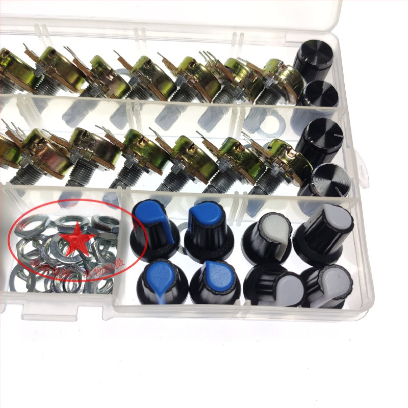 Aemedy jednopolni potenciometar s odabirnim otporom 5K/10K/20K/50K/100K i set od 20 kapica za gumbe