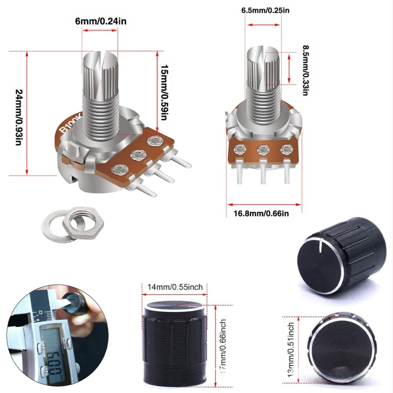 WH148 potenciometerski prekidač s gumbom, 60 kom., B5K/10K/20K/50K/100K