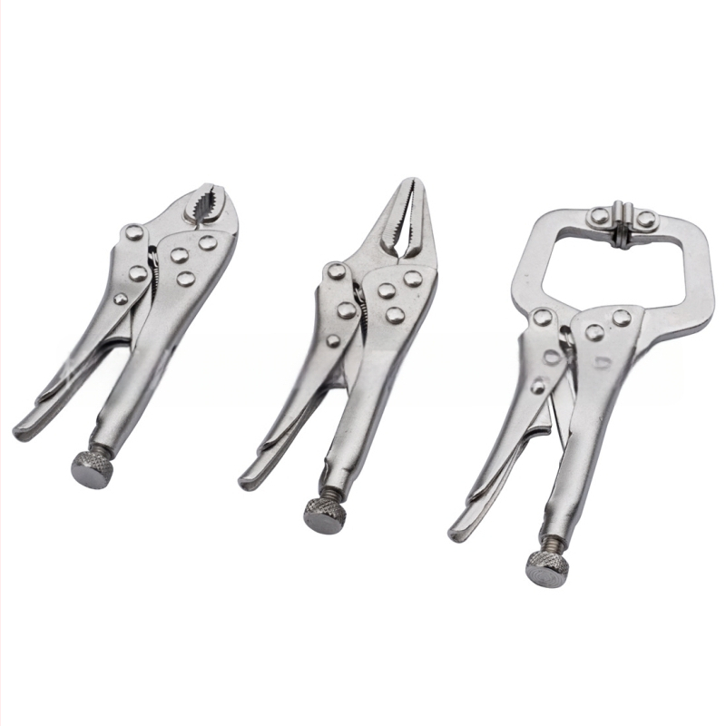 MACWORK 3-части комплект мини клещи от въглеродна стомана: клещи с кръгъл нос, клещи с игловиден нос и C-образни клещи; глава от 45# стомана; отваряне на челюстите 25 мм; тегло 330 г