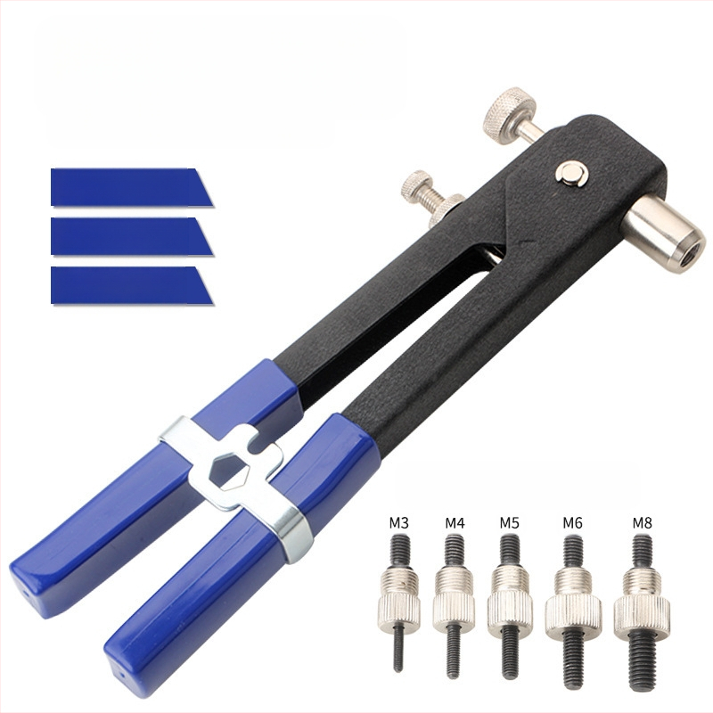 Ръчен нитова гайкова пушка - 6 части комплект, MUBUJIA, диаметър на нитова гайка 10 мм, дължина 270 мм, тегло 0,18 кг, ръчно задвижване