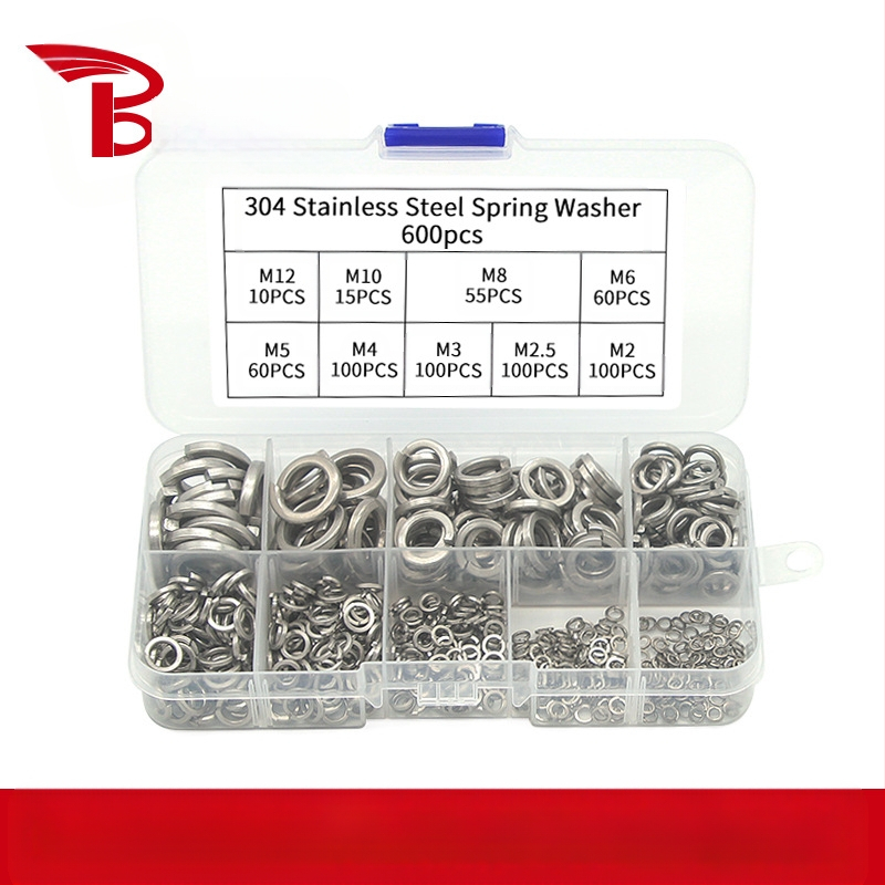 304 неръждаема стомана – Комплект пружинни шайби в кутия, антиразхлабващи, включени винтове, 480/600 бр., GB93 клас А