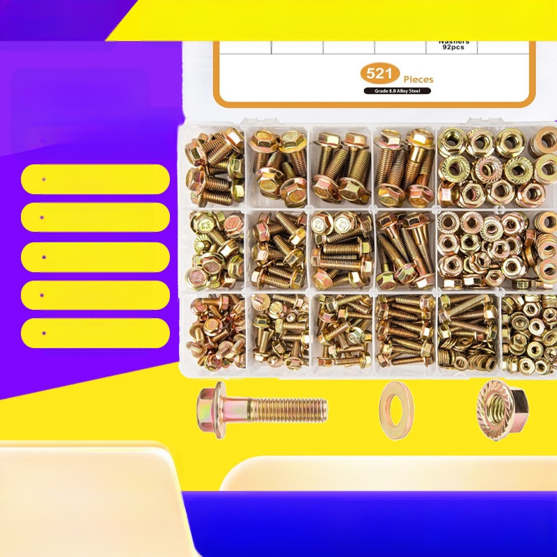 Комплект фланцеви болтове с външна шестостенна глава, високопрочни, въглеродна стомана, 521 бр., клас 8.8