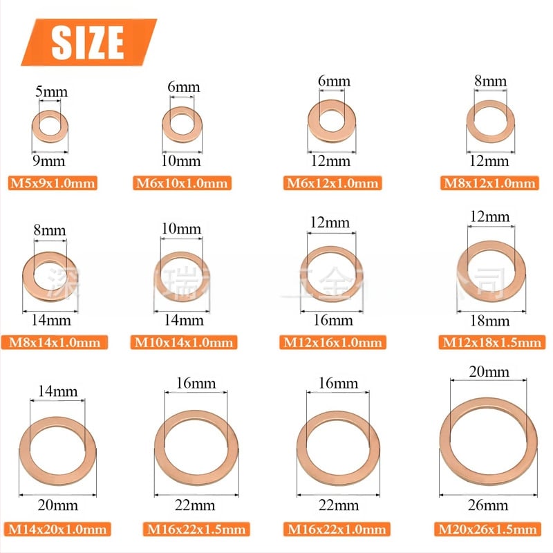 Комплект медни уплътнения и маслени уплътнения, 300 бр., GB96-85, марка Ruilichang, материали: мед и медно-сплави