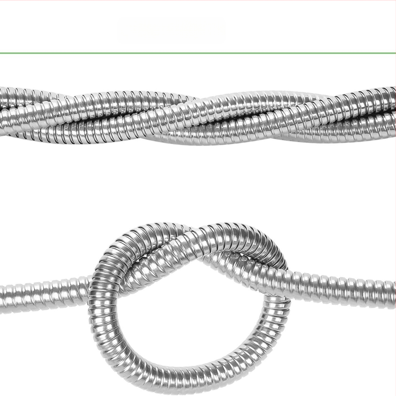 Nerūsējošā tērauda dārza šļūtene laistīšanai un automašīnu mazgāšanai, bez saraušanas; pistoles galva no cinka sakausējuma; rokturis no cinka sakausējuma; izsmidzināšanas attālums 10 m; ūdens spiediens 3–8 kg; sienas biezums 2