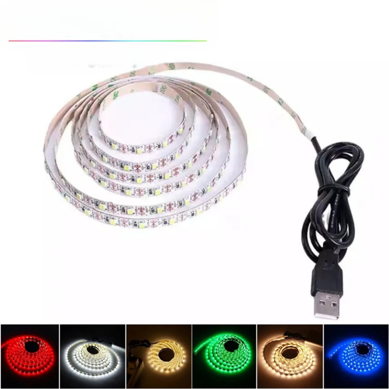 USB-захранвана 5V LED лента 2835 с превключвател, самозалепваща подсветка за телевизор, шкафове и гардероби