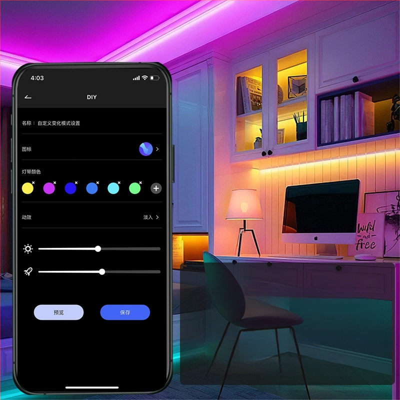 Išmani Bluetooth LED juosta 12V, 5050 LED karoliukai, nuotolinio ir programėlės valdymas, 18/30 LED, reguliuojamas šviesos ryškumas
