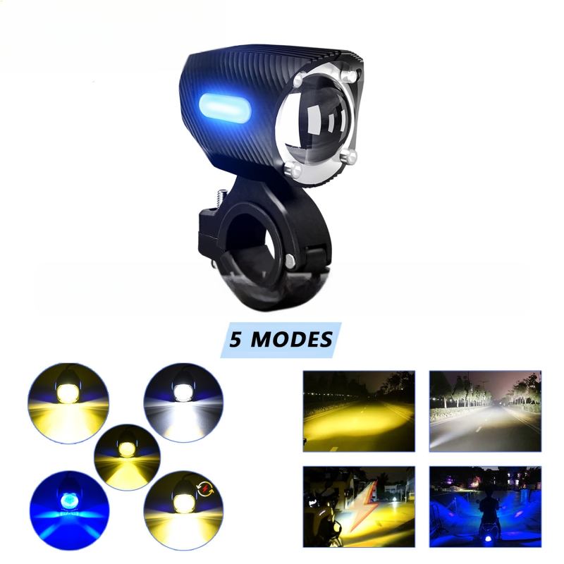 LED мотоциклетен прожектор с индикатор за ширина, корпус от авиационен алуминий, рефлекторна чашка, пет режима