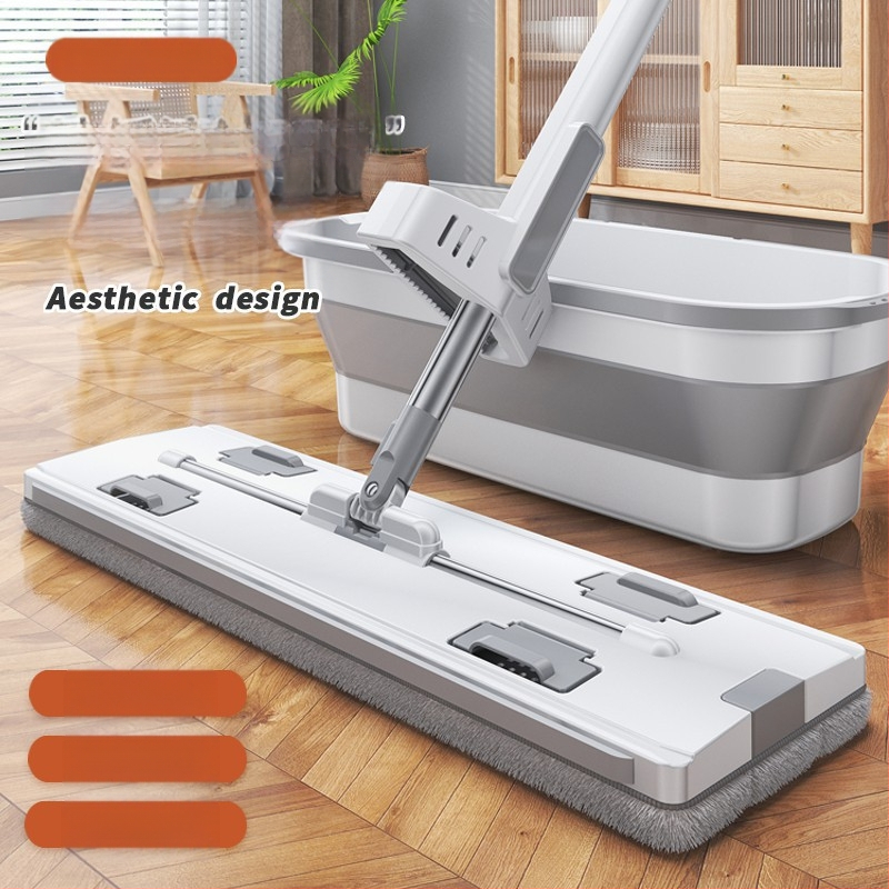 Επίπεδη σκούπα με πλύσιμο χωρίς χρήση χεριών, κεφαλή από μικροϊνές, ράβδος από ανοξείδωτο χάλυβα, διπλούμενος τετράγωνος κάδος, φορτίο έως 10 kg