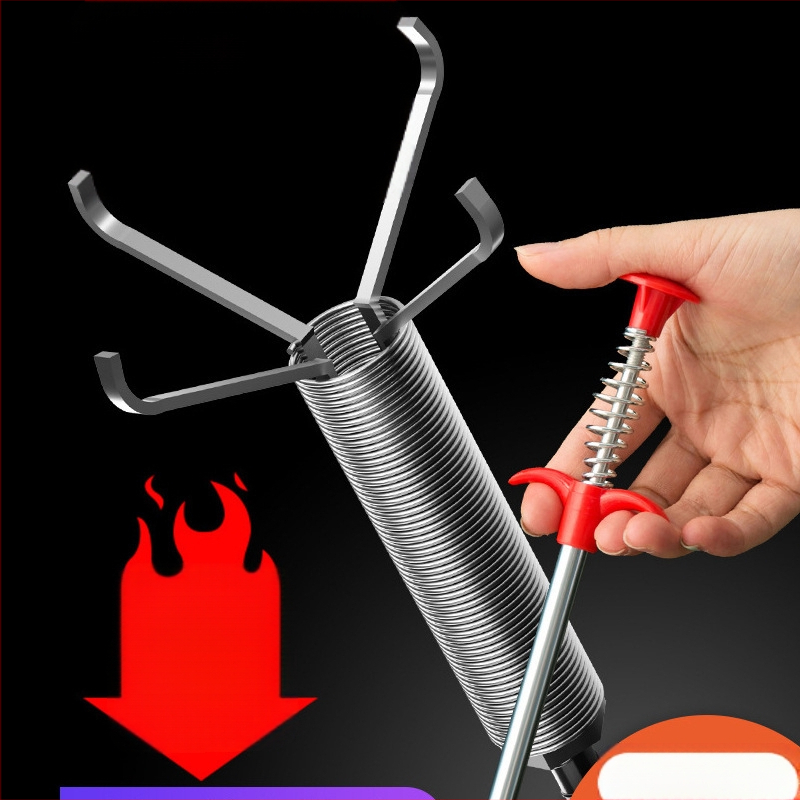 Rankinis vamzdžių valiklis su nagais — lankstus nerūdijančio plieno kanalizacijos ir tualeto valymui