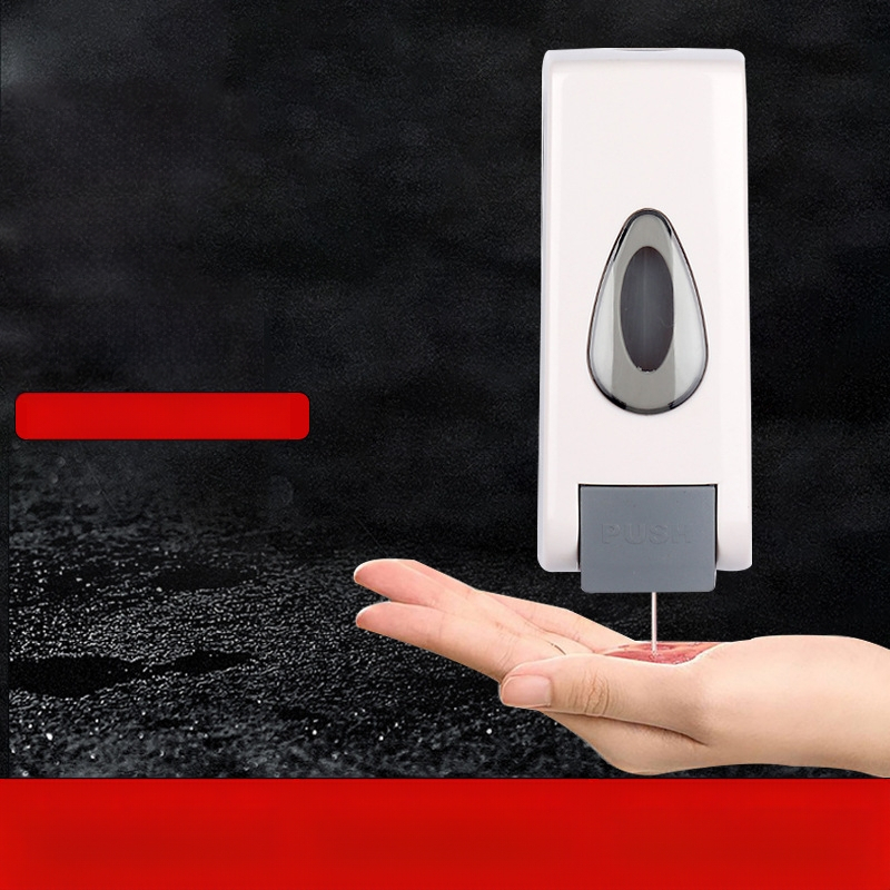 Διανεμητής τοίχου για σαμπουάν, γέλη ντους και απολυμαντικό χεριών — πλαστικό, οξειδωμένη επιφάνεια, χειροκίνητος μηχανισμός πίεσης