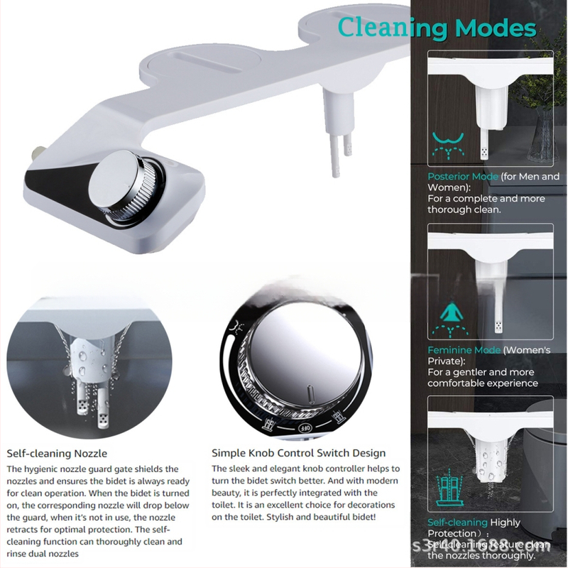 Moterų bidetas su dviejų srovių purkštuvu ir automatinio valymo antgaliu, be elektros; reguliuojamas vandens slėgis, ABS, CUPC sertifikatas, modelis 507013