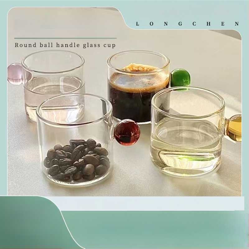 Γυάλινο φλυτζάνι με σφαιρική λαβή - γυαλί υψηλής πυριτικότητας, φυσητό, βαμμένη επιφάνεια, μοντέρνο και απλό στυλ