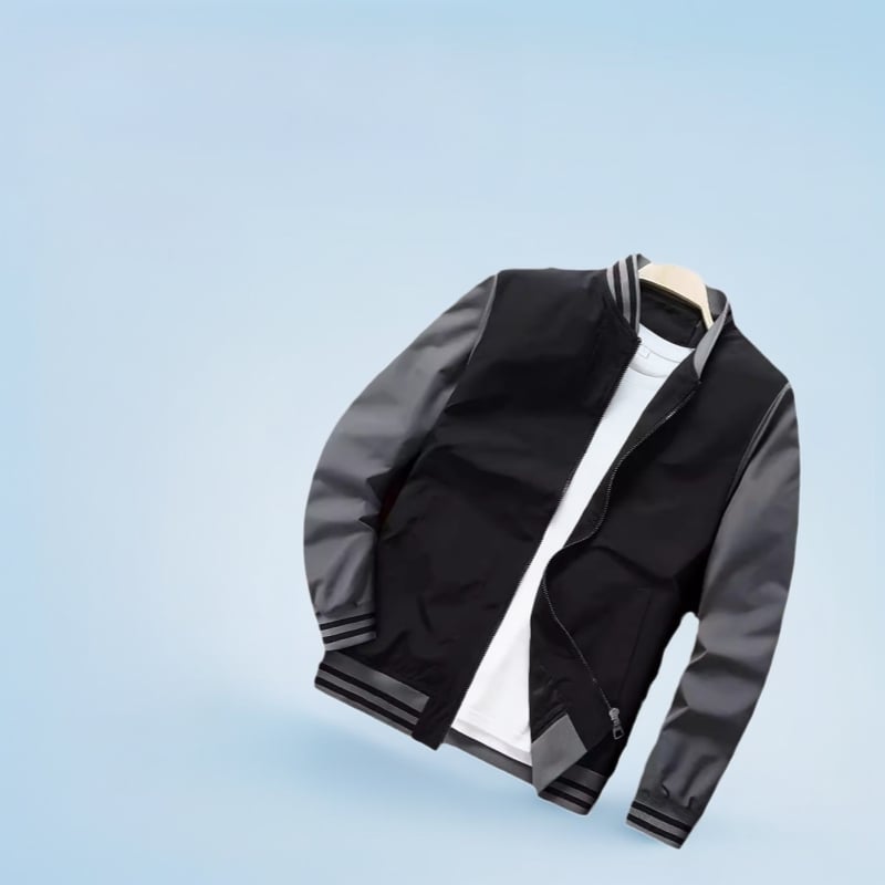 Ανδρικό μπουφάν από πολυεστέρα με σταθερό γιακά, μακριά μανίκια, φερμουάρ, τετραετές εξωτερικό, τσέπες