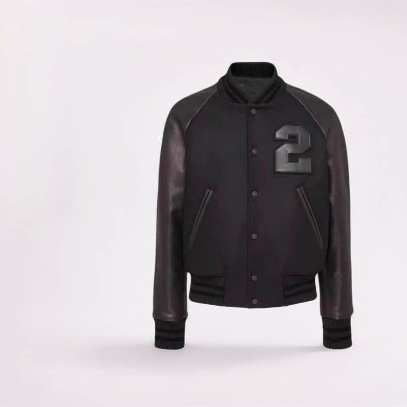 Μπουφάν μπόμπερ – αμερικανικού στιλ, ρετρό, μάλλινο ύφασμα με κεντήματα και PU λεπτομέρειες