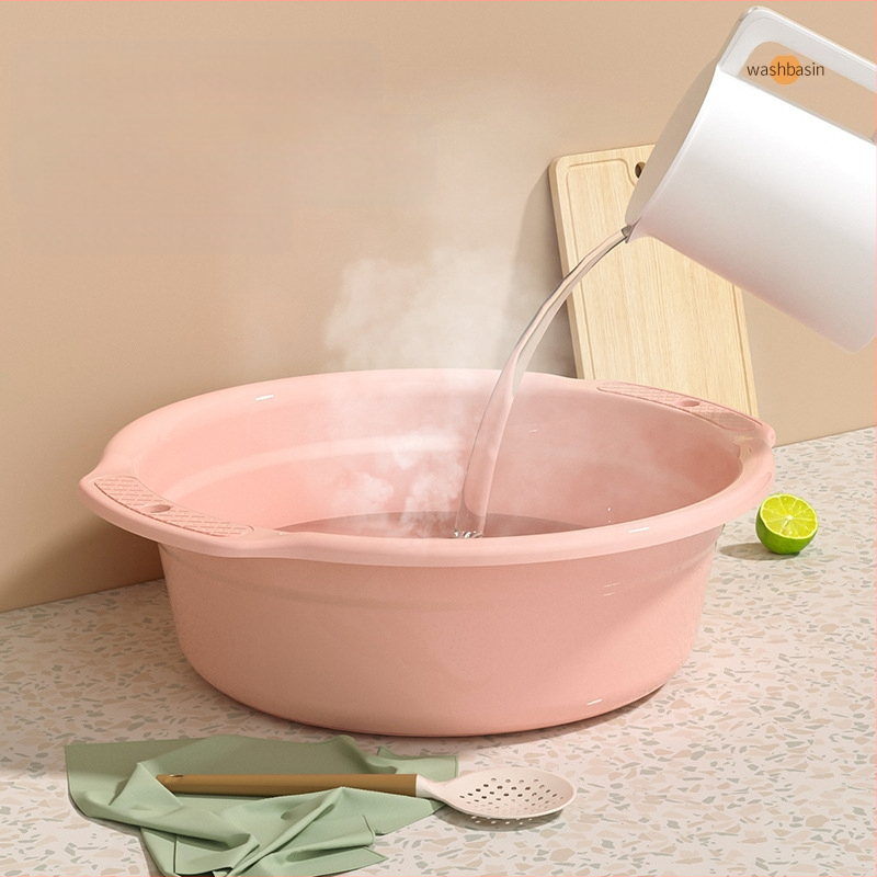 Πλαστική λεκάνη πλυσίματος με ενισχυμένες διπλές λαβές, ανθεκτική στις πτώσεις; πολυχρηστική για ποδόλουτρο, πλύσιμο ρούχων και πλύσιμο λαχανικών/πιάτων; καθαρό βάρος 0,3 kg; μικτό βάρος 0,5 kg.