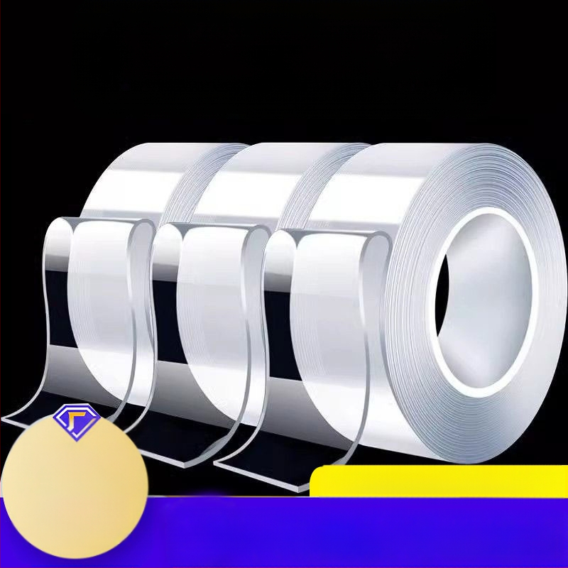 Nano klijų dvipusė lipni juosta, skaidriems stiklams, perforacijų neturi; skirta biurui ir namams; storis 0.7–1.4 mm; plotis 2–20 mm; ilgis 2–10 cm.