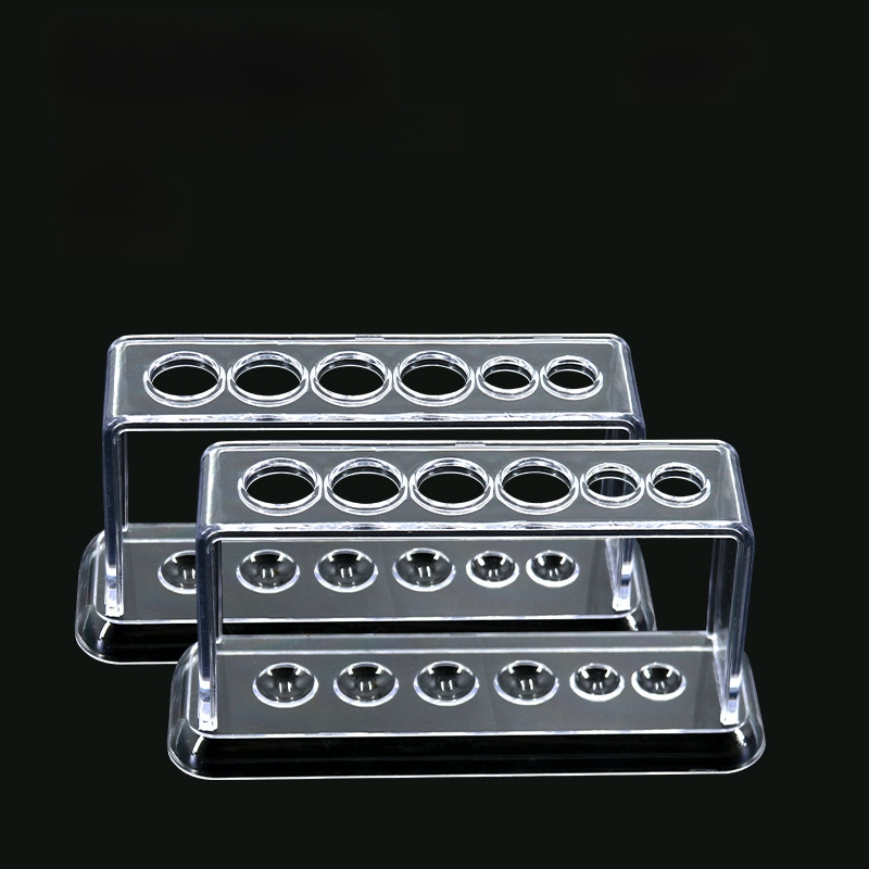 Пластмасов държач за пробирки с 6 дупки, прозрачен, модел 007