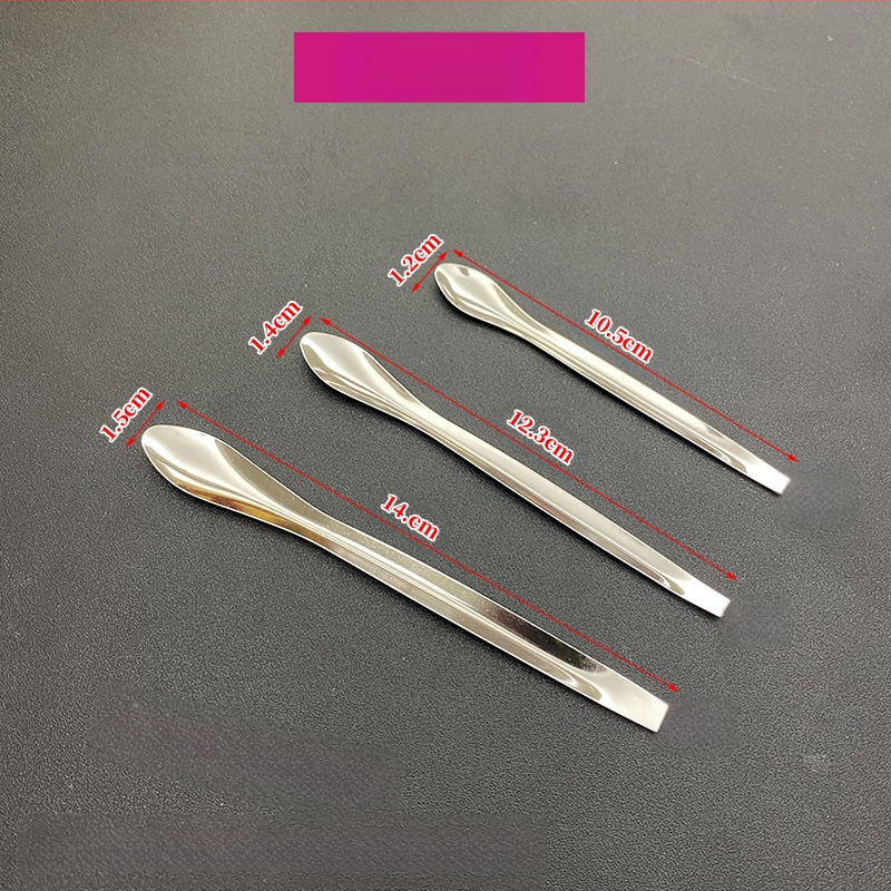 Nerūdijusio plieno laboratorinis šaukštelis, mikro šaukšteliai, trijų dalių rinkinys, 10 rinkinių dėžutėje