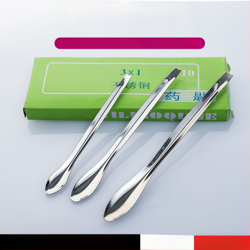 Nerūdijusio plieno laboratorinis šaukštelis, mikro šaukšteliai, trijų dalių rinkinys, 10 rinkinių dėžutėje