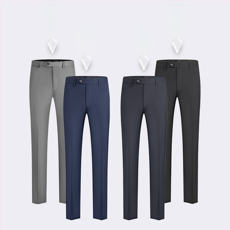 Unisex poslovne hlače, ravni kroj, poliester smjesa, bez glačanja, pogodne za posao, četiri sezone, s dekorativnim gumbima