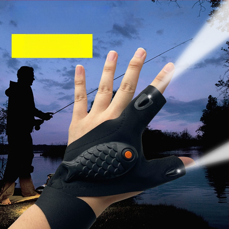 LED žvejybos pirštinės su piršto apšvietimu, pusės piršto dizainas, elastomerinis audinys, išorinis įkrovimas naktiniam žvejybai