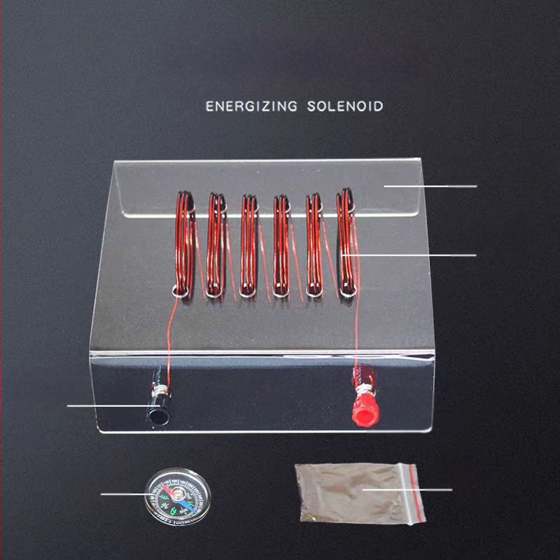 Учебен комплект за електрически експерименти: соленоид, медна тел, магнитна стрелка и железен прах