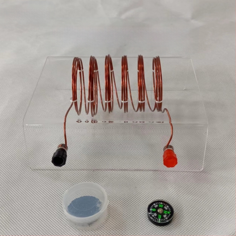 Учебен комплект за електрически експерименти: соленоид, медна тел, магнитна стрелка и железен прах