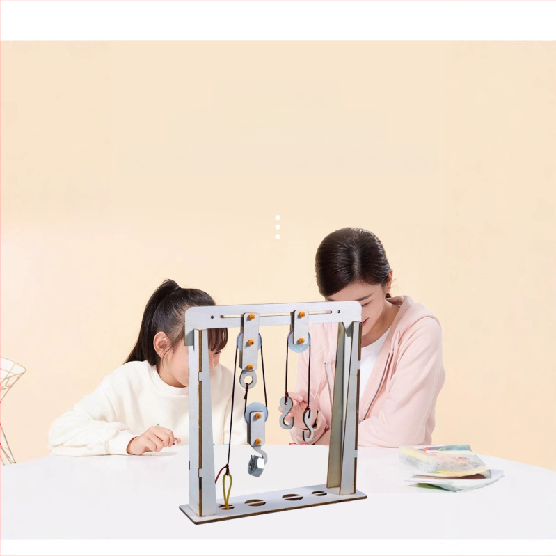 Koka fiksētas rulīšu sistēmas komplekts DIY fizikāliem eksperimentiem – izglītojoša spēle pusaudžiem 7–14 gados