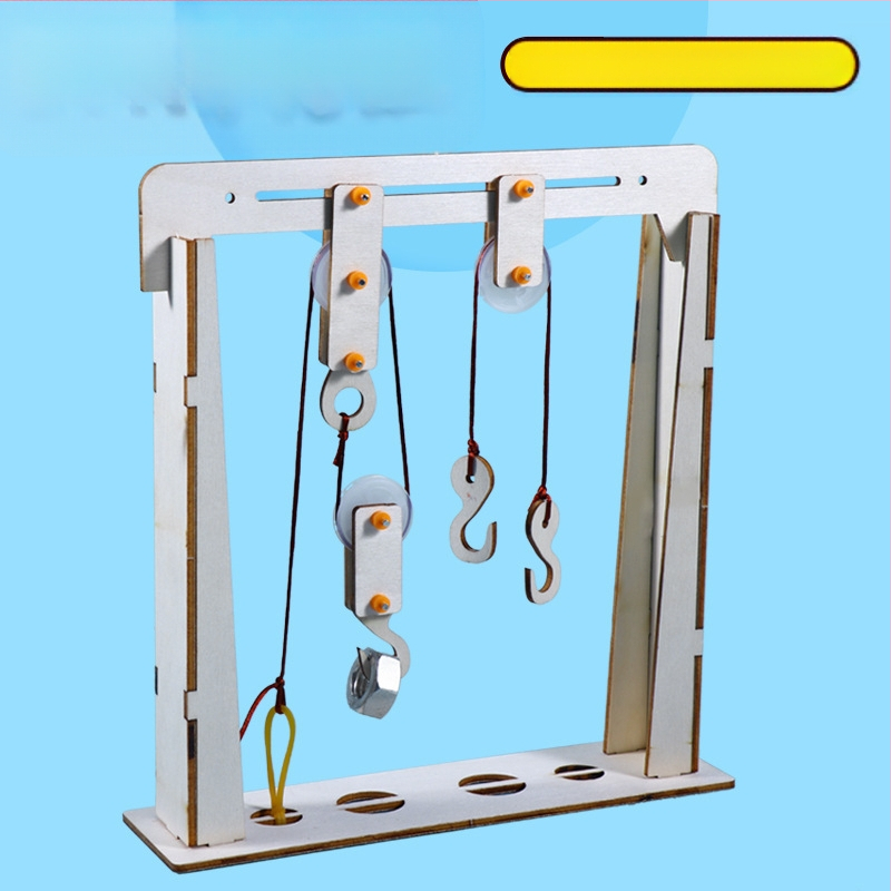 Koka fiksētas rulīšu sistēmas komplekts DIY fizikāliem eksperimentiem – izglītojoša spēle pusaudžiem 7–14 gados