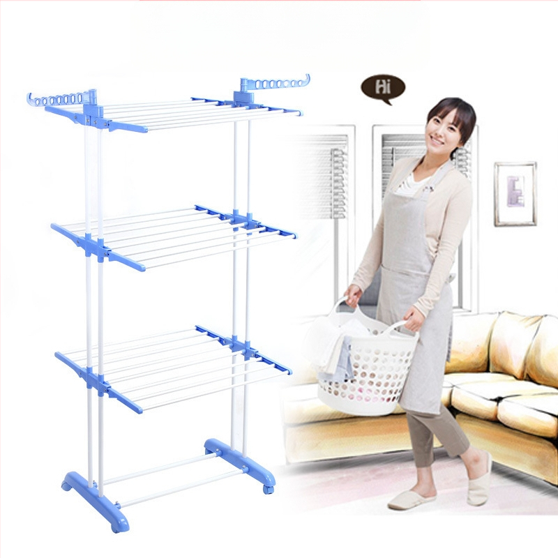 Chinlan padlón álló ruhaszárító, 3-szintes összecsukható kialakítás, vascső váz PP alkatrészekkel, modern minimalista stílus, testreszabás elérhető