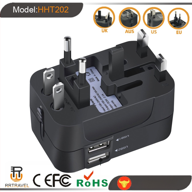 Universālais ceļojumu USB barošanas adapters — RRTRAVEL, Daudzfunkcionālais globālais konvertētājs, CE, FCC, ROHS, BS8546, UKCA