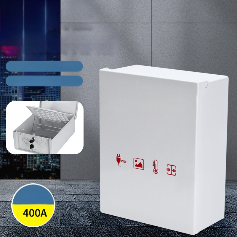 Išorinė užrakinama vandeniui atspari dėžė stebėjimui, su plastiniu gaubteliu žemų įtampų kabeliams