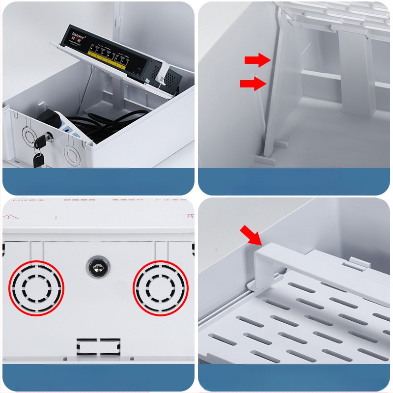 Išorinė užrakinama vandeniui atspari dėžė stebėjimui, su plastiniu gaubteliu žemų įtampų kabeliams