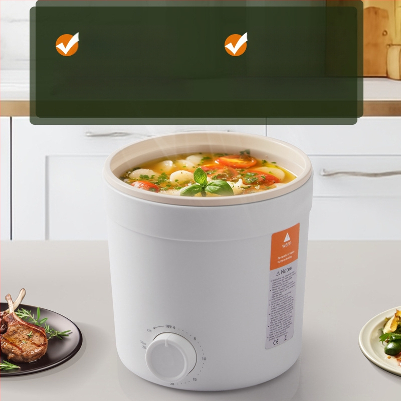 Beimu DG10 Електрическа тенджера с незалепващо покритие, 2 л, за 2–3 души, управление с копче, бърз пара, печене и изплакване, подходяща за общежитие, дом, офис или командировка.