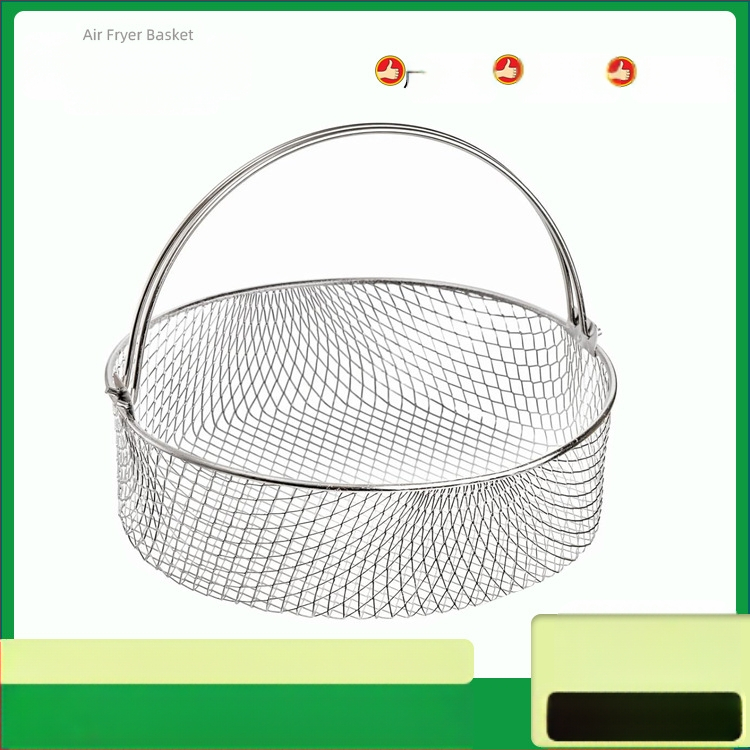 Oro fritezos krepšys, 430 nerūdijančio plieno, apvalus tinklas, dvigubo ausies rankena, garinimo ir džiovinimo laikiklis