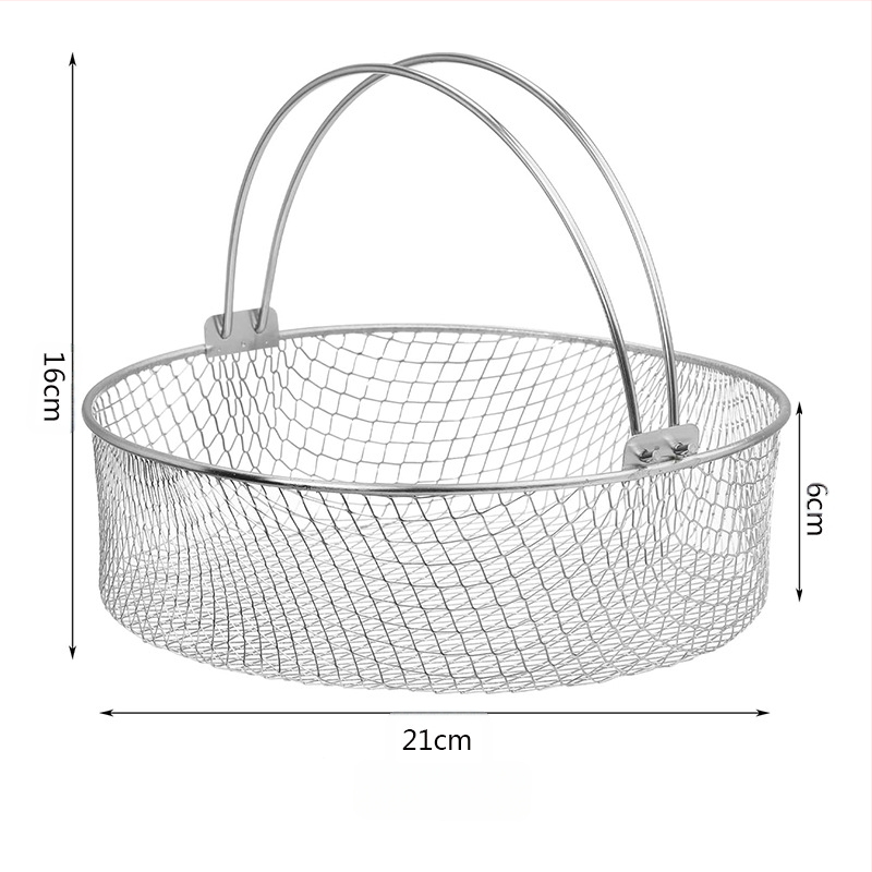 Oro fritezos krepšys, 430 nerūdijančio plieno, apvalus tinklas, dvigubo ausies rankena, garinimo ir džiovinimo laikiklis