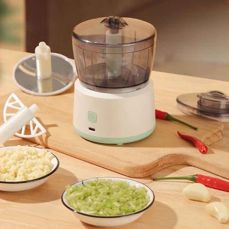 JAUKANG Мултифункционална кухненска машина за добавки, безжична, 2 скорости, капацитет под 1 л, белене и смилане на чесън, приготвяне на бебешка храна, настъргване и нарязване, разбиване на яйчен белтък