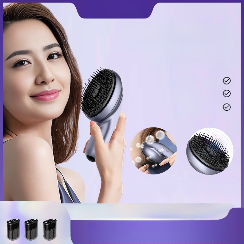 Pieptene de masaj pentru scalp, alimentat cu baterie, vibrație la a doua treaptă, control prin buton, model K9, atomizare ulei esențial pentru îngrijirea și creșterea părului