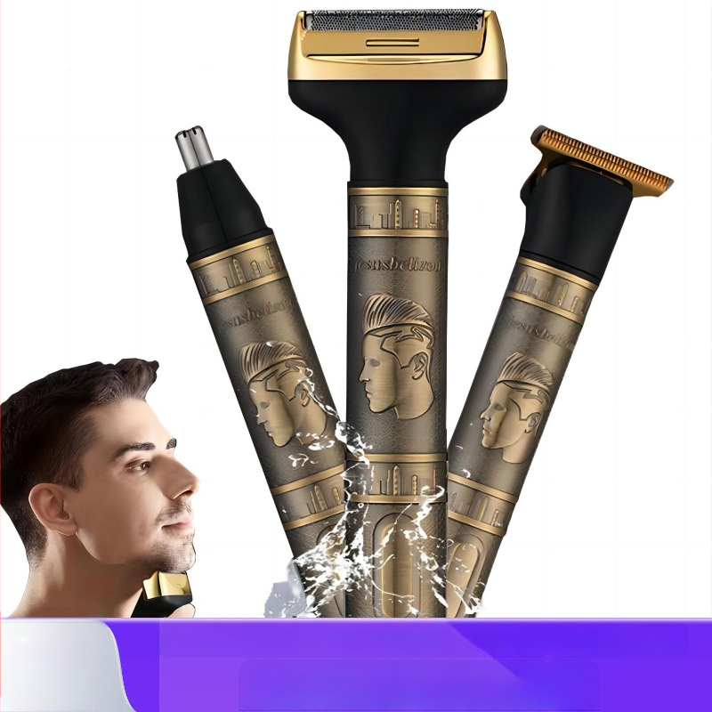 LARGNER 3-σε-1 επαναφορτιζόμενος ηλεκτρικός ξυριστήρας με αιωρούμενη κεφαλή, κεφαλή κοπής μαλλιών και trimming μύτης, αποσπώμενο πλυόμενο λεπίδι, 60 λεπτά λειτουργίας