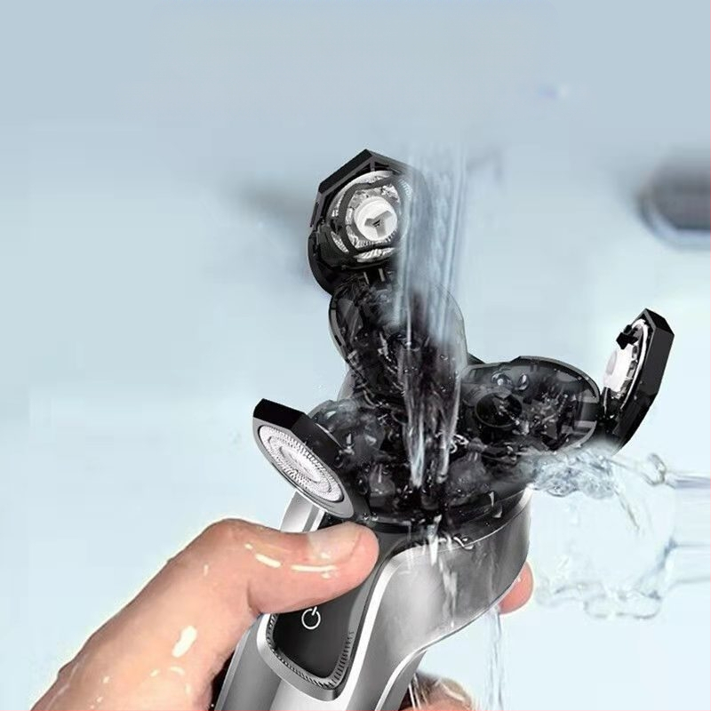 Elektrinis skutimosi prietaisas su 3 galvų rotacine galva, plūduriuojanti galvutė, viso kūno plaunamas, išmanus greitas įkrovimas, apie 90 minučių veikimo laikas